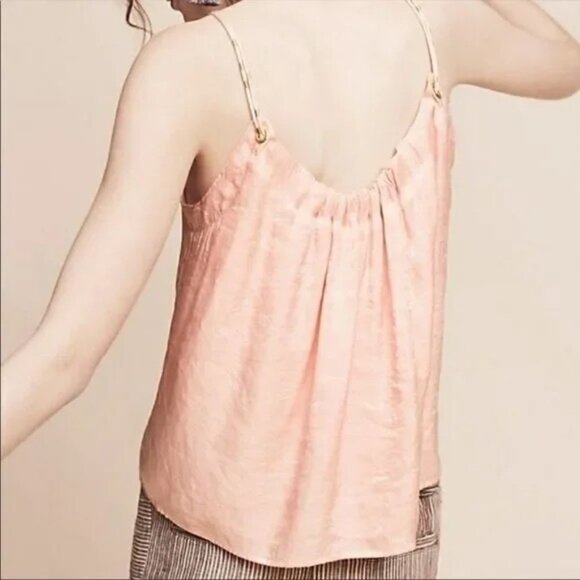 Anthropologie Floreat Pink Shimmer Cami Top w/ Gold Beaded Accents Soft Girl - Picture 3 of 10